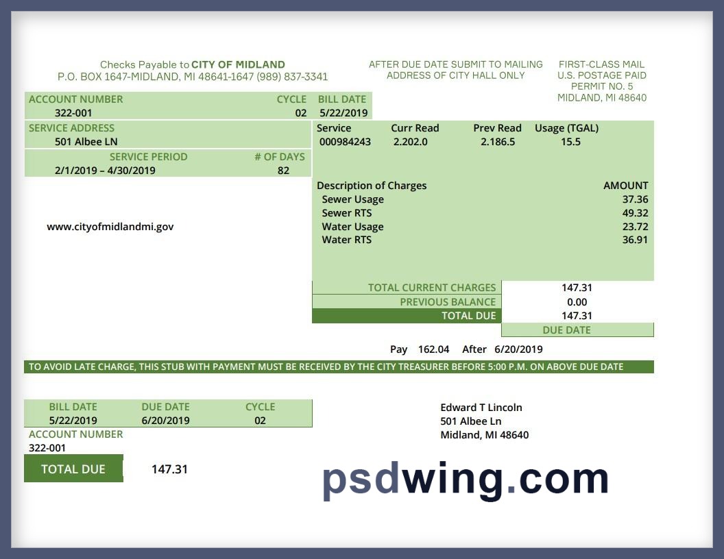 USA Michigan Water Utility Bill